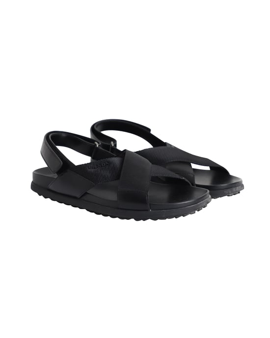 Prada Logo Riemen Überkreuz Sandalen aus schwarzem Leder - Image 3