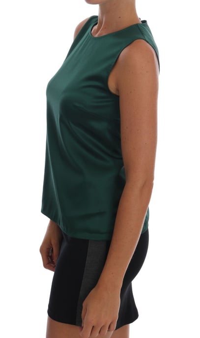 Dolce & Gabbana Damen Dunkelgrünes Seiden Tanktop ohne Ärmel mit Rundhalsausschnitt - Image 2