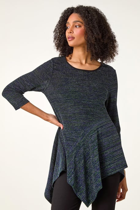 Glitter Hanky Hem Tunic Stretch Top - Image 2