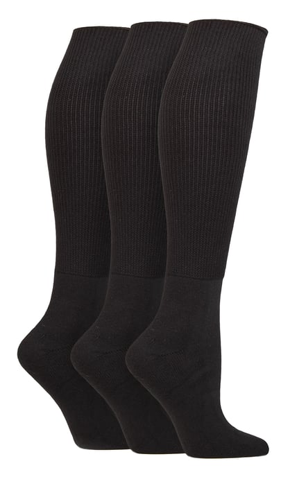 Kniestrümpfe für Diabetiker | IOMI | 3er-Pack Bambus Socken für geschwollene Füße | Lange, extra breite, nicht bindende, weiche Socken - Schwarz - Image 1