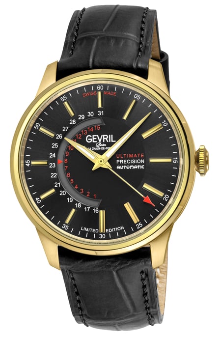 Gevril Herren Guggenheim Sellita SW220 Custom Datum Rad echte italienische handgefertigte schwarze Lederuhr - Image 1
