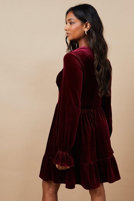 Occasion Velvet Ruffle Hem Mini Dress