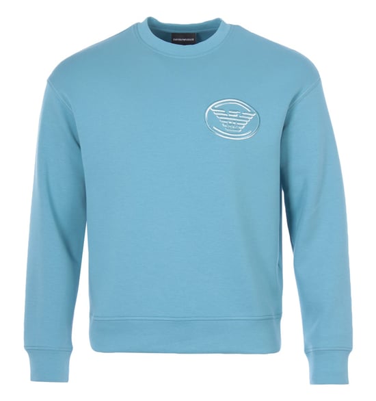 Emporio Armani Embroidered Logo Crew Neck Sweatshirt - Blue