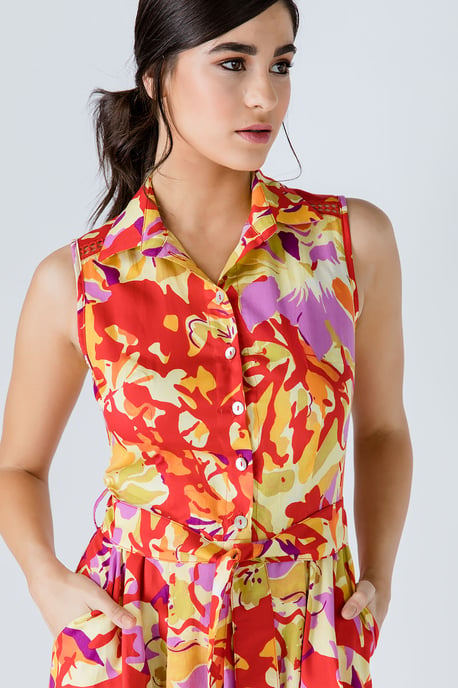 Kleid mit Knopfdetails und multicolor Druck - Image 6