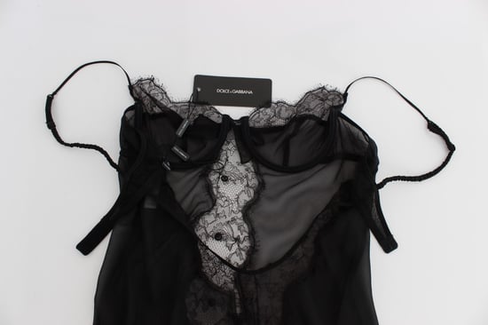 Dolce & Gabbana Top de lingerie en dentelle florale de soie noire pour femme - Image 6