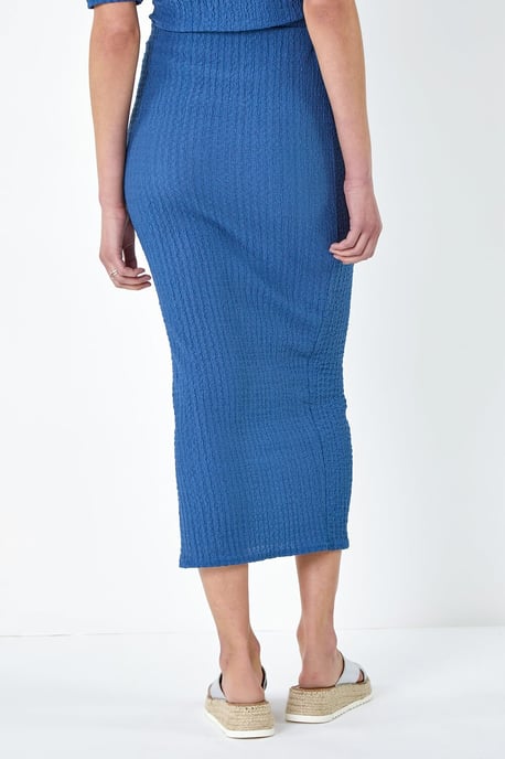 Textured Stretch Midi Elastic Waist Skirt