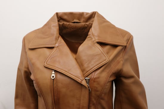 Women's Md-length leather biker jacket - Okehampton