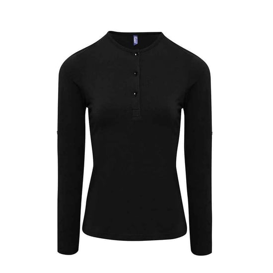 Premier Womens/Ladies Long John Plain Roll Sleeve T-Shirt (Black)