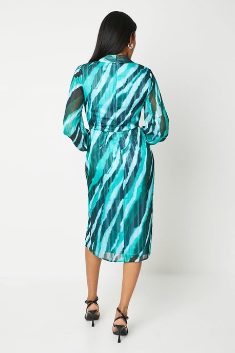 Printed Satin Wrap Front Shirt Dress