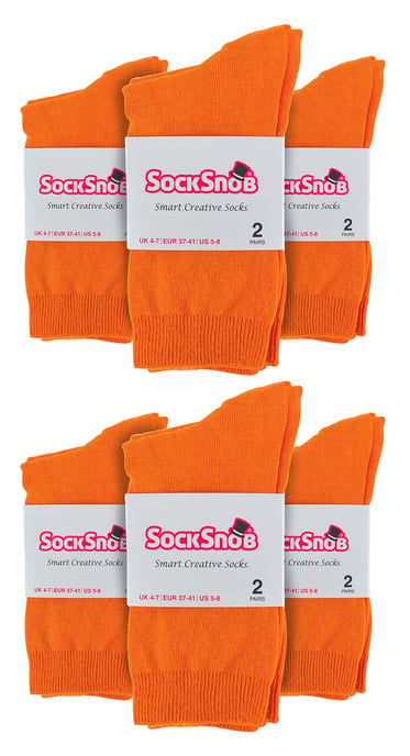 Womens Plain Cotton Rich Socks | 12 Pair Multipack | Sock Snob | Thin Comfy Colourful Crew Ankle Socks for Ladies - Orange - Image 2