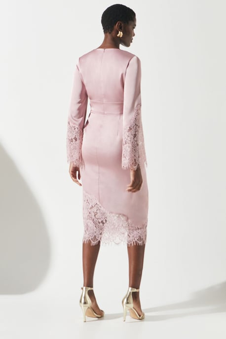 Lace Panelled Satin Wrap Dress