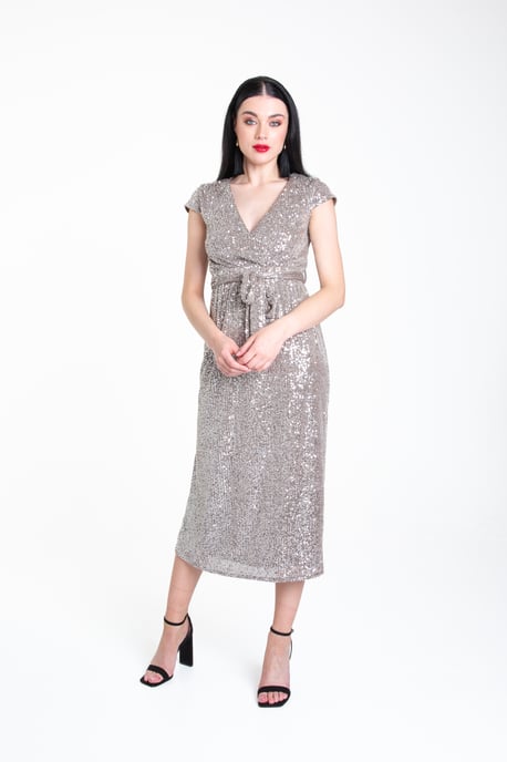Sequin Belted Midi Wrap Dress