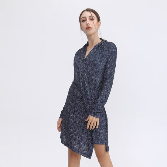 Kurzes Kleid aus Samt mit drapiertem Effekt und Liberty-Druck - Image 1