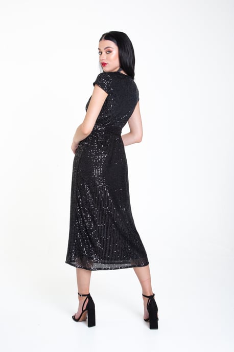 Sequin Belted Midi Wrap Dress