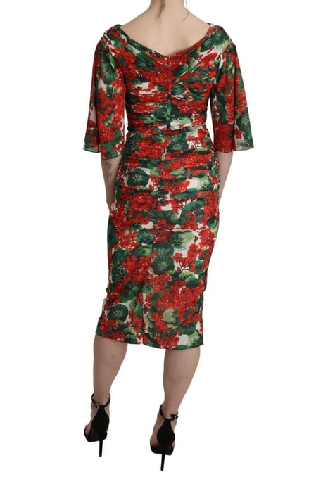Dolce & Gabbana Damen Rotes Blumenkleid aus Seide mit Stretch-Midi-Schnitt - Image 4