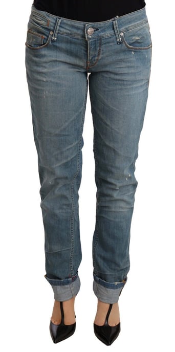 Acht Damen Blau gewaschene Baumwollhose mit gefaltetem Saum - Image 1