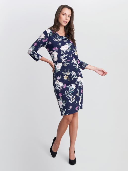 Aliya Printed Jersey Cowl Neck Dress