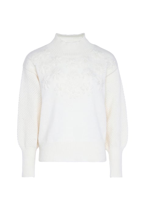 Mymo Pullover mit Blumenstick Damen Wollweiß - Image 1