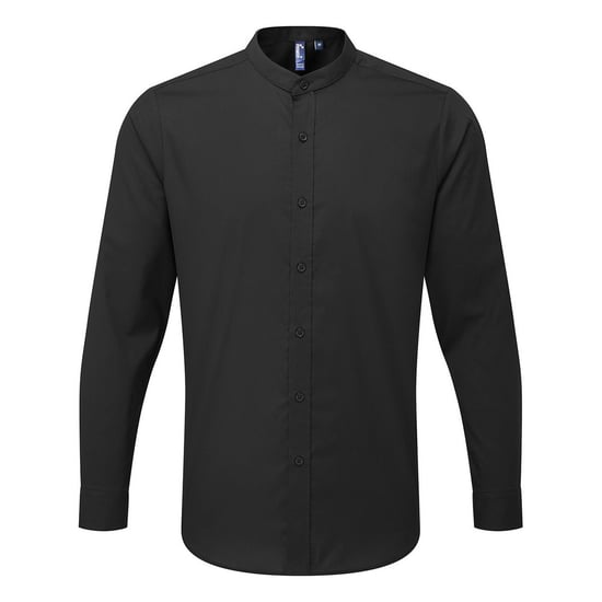 Premier Mens Banded Collar Langärmliges Formales Hemd (Schwarz) - Image 1