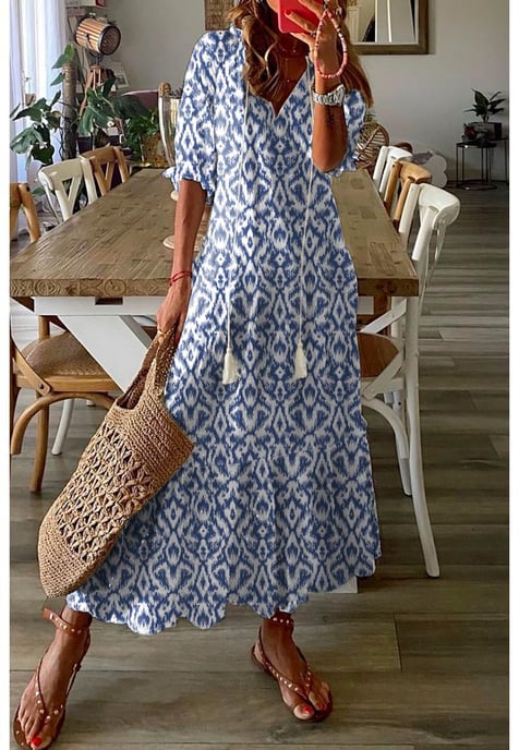 Damen Maxikleid mit geometrischem Print in Himmelblau - Image 1