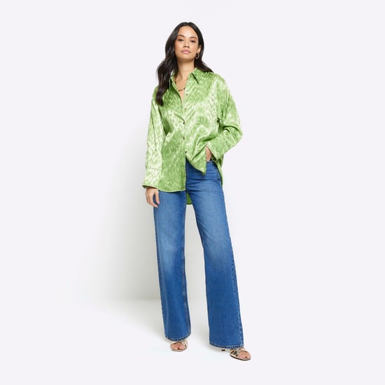 River Island Womens Shirt Green Jacquard Oversized