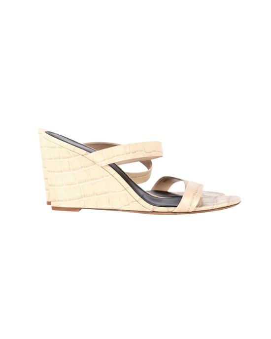 Diane Von Furstenberg Vivienne Wedge-Sandalen mit Kroko-Effekt aus beigem Leder - Image 1