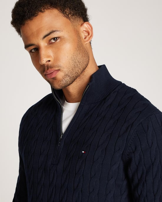 Tommy Hilfiger Classic Cotton Cable Mens Half Zip Mock Sweatshirt - Image 2