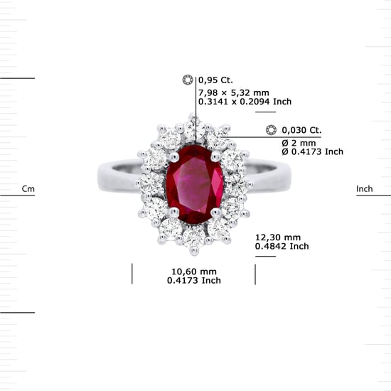 DIADEMA - Ring - Ruby surrounded by Diamonds - White Gold