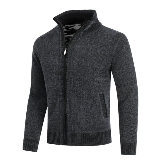 Herren-Cardigan mit Rei?verschluss, Stehkragen und gefuttertem Grobstrickpullover dunkelgrauarz - Image 2