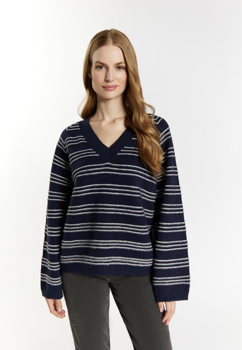 Dreimaster Strickpullover Damen Marine Wollweiss - Image 3