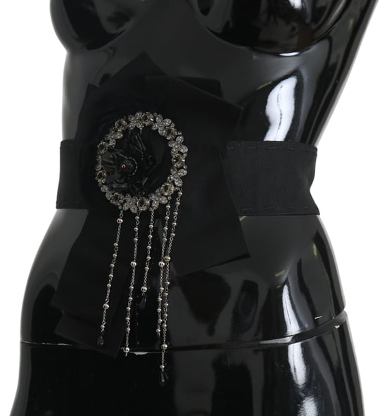 Dolce & Gabbana Damen Schwarze Kristallbrosche Breiter Wai SATORIA Gürtel - Image 2