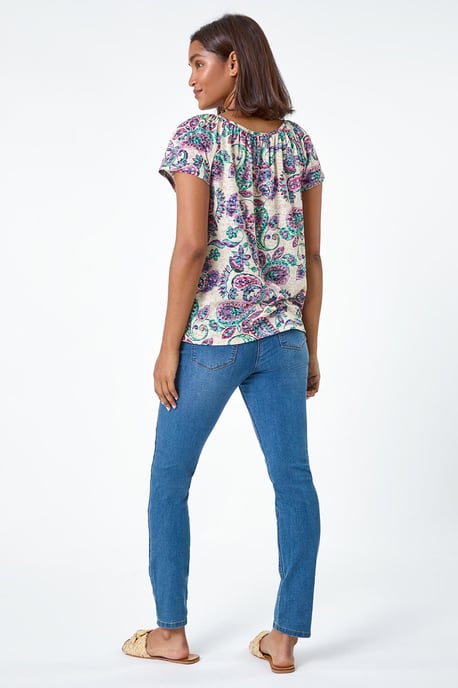 Paisley Print Burnout V-Neck Top