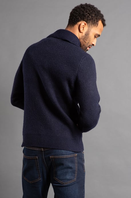 Dark Navy Cable Knit Jumper With 1/4 Zip Collar