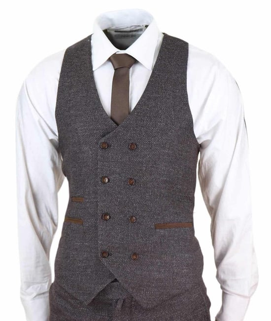 Herren Braun Wolle 3-teiliger Anzug Doppelt Knopf Tweed Peaky Blinders 1920 - Image 4