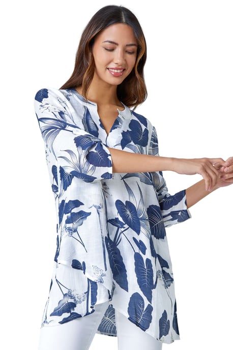 Palm Print Wrap Hem Tunic Top