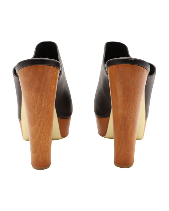 Stella McCartney Scott Wooden Block Heel Platform Sandals in Faux Leather Black
