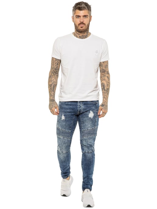 Enzo | Herren Skinny Stretch Biker Denim Jeans - Blau - Image 5