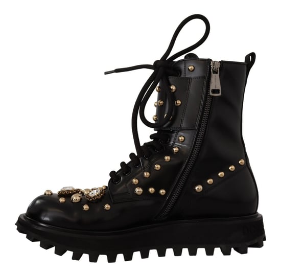 Dolce & Gabbana Men's Black Leather Crystal Embellished Boots Shoes