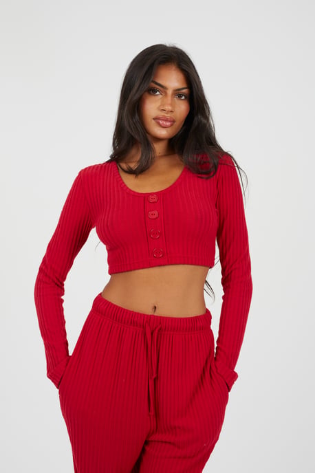 Cropped Long Sleeve & Wide Leg Lounge Set