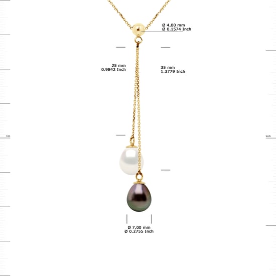 DIADEMA - Necklace - You & Me - 2 Real Freshwater Pearls and Tahitian Pealrs - Yellow Gold
