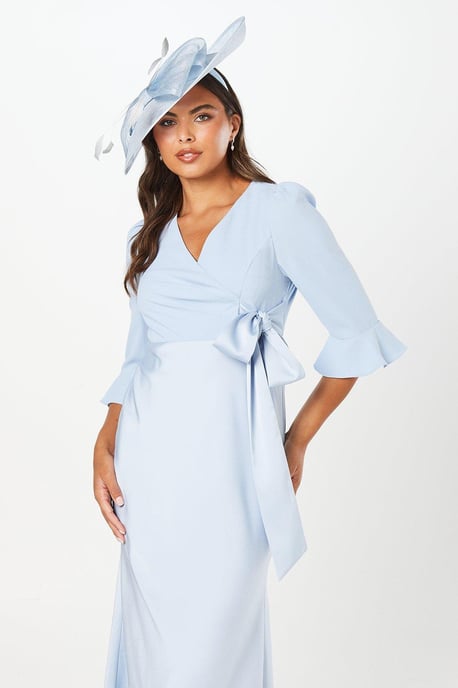 Ruffle Sleeve Satin Back Crepe Wrap Dress