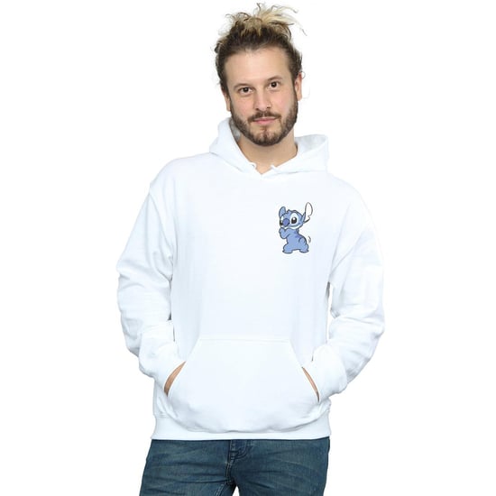 Disney Mens Lilo And Stitch Stitch Backside Breast Print Hoodie (White)