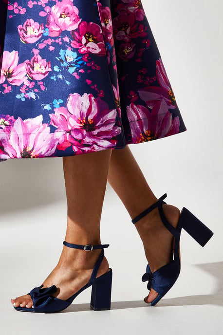 Tina Satin Soft Ruffle High Block Heel Sandals