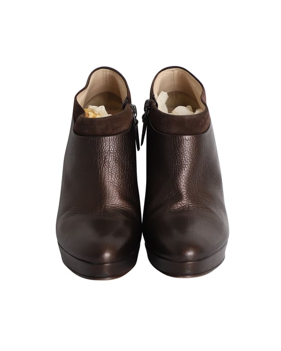 Prada Stiefeletten mit Wildlederbesatz aus braunem Leder - Image 2