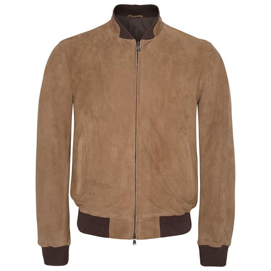 Men's Hackett, Perforated Suede Leather Blouson in Camel