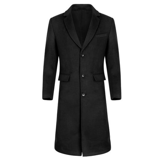 Herren Winter Wollmantel Knielang Slim Fit Umlegekragen Business M?ntel Schwarz - Image 1