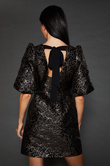 Dp Luxe Gold Jacuard Mini Dress