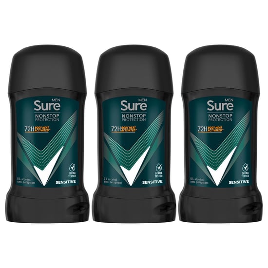 Sure Men AntiPerspirant Deodorant Stick Sensitive 72H Nonstop Protection, 3x50ml - Image 1