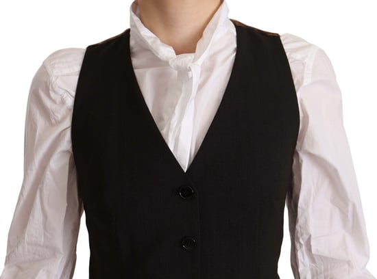 Dolce & Gabbana Damen Schwarze Knopfleiste Ärmellose Weste Polyester Top - Image 4