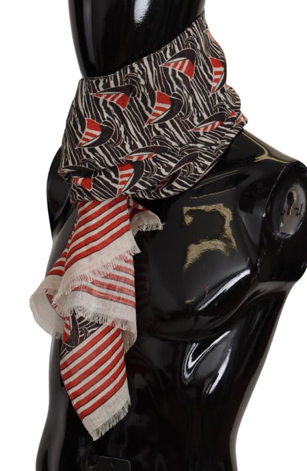 Dolce & Gabbana Black Red Linen Sailboat Stripe Print Shawl Men's Scarf